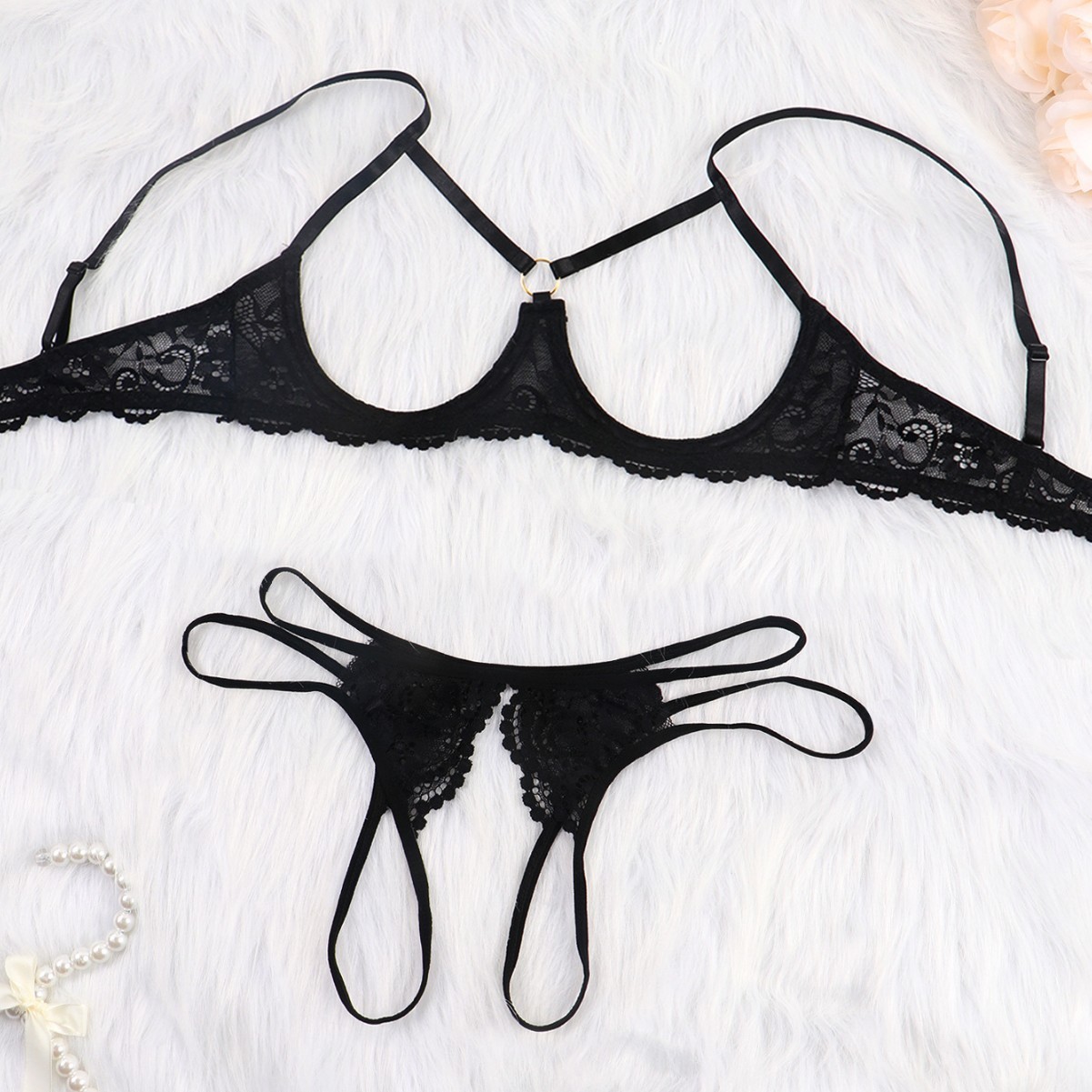 Sexy Lace Bralette Underwire Lingerie Set - Image 3