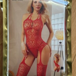 Sexy Halter Hollow Out Fishnet Bodystocking Set Sheer Mesh Teddy Garter Lingerie Attached Thigh High Stockings Nightwear