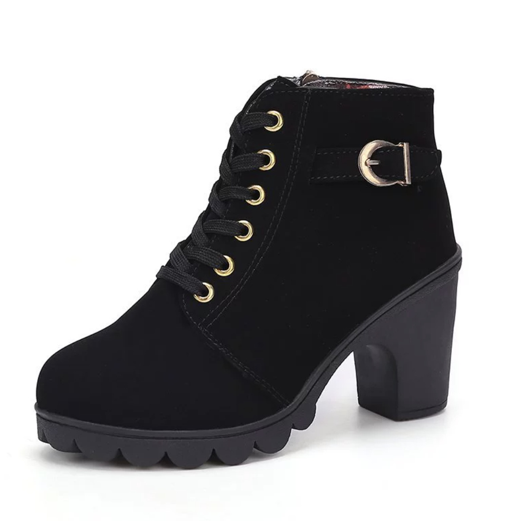 Fashoin Leopard Print Ankle Square Heel Suede Lace-up Zip Boots Women Casual Versatile Shoes Autumn And Winter - Image 2