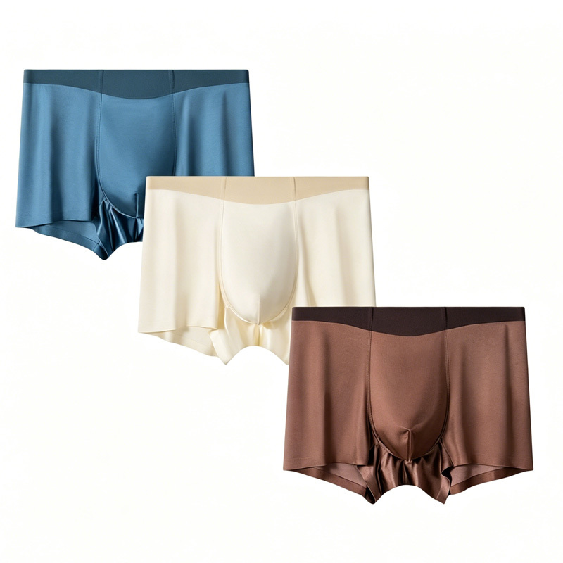 3pcs Satin Silk Boxer Briefs Mid Waist Underpants,Men's Light Luxury Satin Ice Silk Fashion Breathable Boxer Briefs, Silky Sexy Mens Underwear