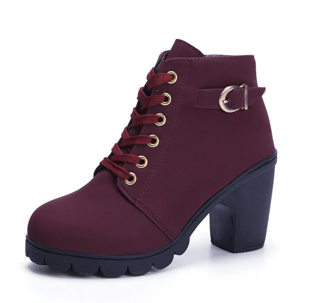 Fashoin Leopard Print Ankle Square Heel Suede Lace-up Zip Boots Women Casual Versatile Shoes Autumn And Winter - Image 8