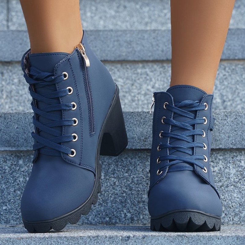 Fashoin Leopard Print Ankle Square Heel Suede Lace-up Zip Boots Women Casual Versatile Shoes Autumn And Winter - Image 3
