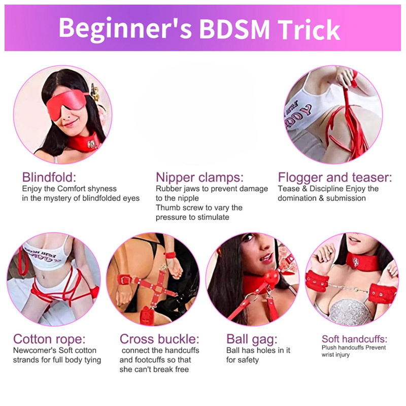 7pcs Bundled Alternative, Supplies Handcuffs Breast Clips Sexy Toys - Image 2